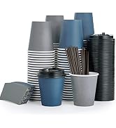 100 Pack 10oz Paper Coffee Cups, Disposable Coffee Cups with Lids, Sleeves and Stirring Sticks, H...