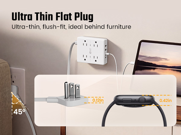 Flat plug extension cord