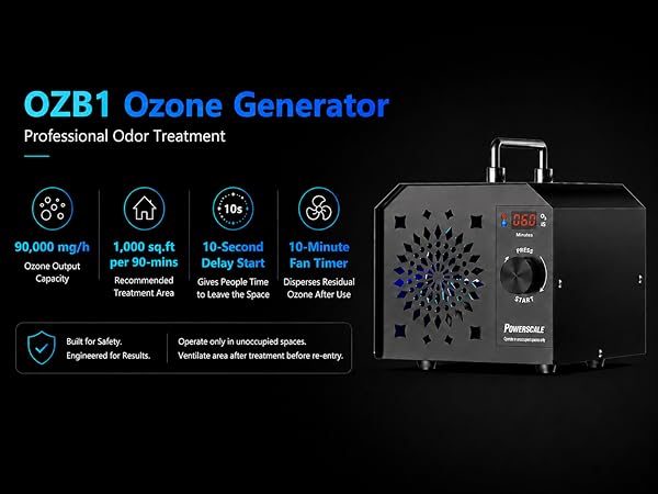 Ozone Generator for Home Car Smoke Pet Room High Capacity Ozone Air Purifier Odor Eliminator, Black