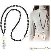 Retractable Lanyards for ID Badges, Teacher Badge Lanyards for Women, Cute Beaded Neck Key Lanyar...