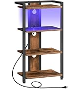 HOOBRO 4-Tier AV Media Stand, Media Console with Charging Station and LED Light, Wooden Stereo Ca...