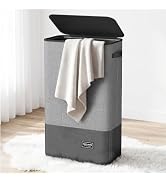 Yecaye Slim Laundry Hamper with Lid, 75L, Black-Gray | Collapsible, Narrow Laundry Basket, Remova...