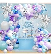 KARLURE Purple and Blue Balloon Arch Kit with White and Silver Balloons for Pool Party Sea Ocean ...