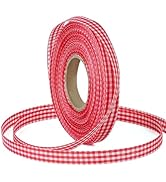 Red Gingham Ribbon for Gift Wrapping, 3/8 inch 50Yard Plaid Ribbon for Flower Bouquet Crafts Chri...