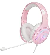 Mytrix Sakura Pink Cherry Blossoms Gaming Headset, 360° Rotation Mic, Soft Earmuff Headphone for ...
