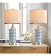 G-SAFAVA 24.25" Modern Ceramic Blue Table Lamps Set of 2 for Living Room, Farmhouse, Bedside, Coa...