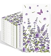 IANFEPH 100PCS Lavender Floral Paper Napkins 3 Ply Disposable Hand Towels for Bathroom Spring Pur...