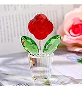 H&D HYALINE & DORA Red Crystal Flower Tabletop Ornament with Green Leaf Crystal for Home Décor, G...