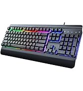 RisoPhy Gaming Keyboard, 104 Keys All-Metal Panel, Rainbow LED Backlit Silent Computer Keyboard, ...