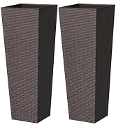 Greesum 32 Inch Tall Plastic Planters with Rattan Texture – Set of 2, Detachable Inner Pot & Drai...