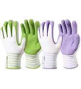 Brigic Bamboo Gardening Gloves 2 pair, Breathable Rubber Coated, Outdoor Work Garden Gloves For W...