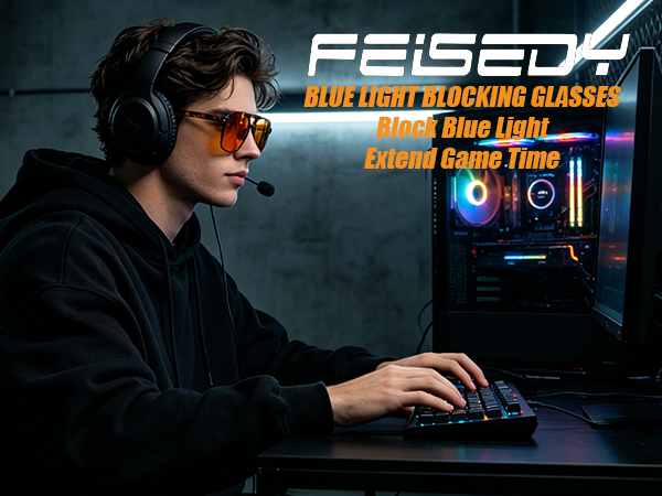 FEISEDY Amber Blue Light Glasses for Computer Gaming Orange/Yellow lens Sleep Glasses G2835