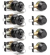 Brotima 4 Pack Keyed Alike Front Door Knob and Deadbolt Set, Entry Door Locksets with Single Cyli...