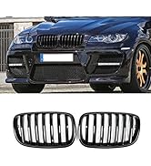 Zealhot X5 E70 Gloss Black Front Kidney Grill Grille Fit for 2007-2014 BMW X5 E70 X6 E71