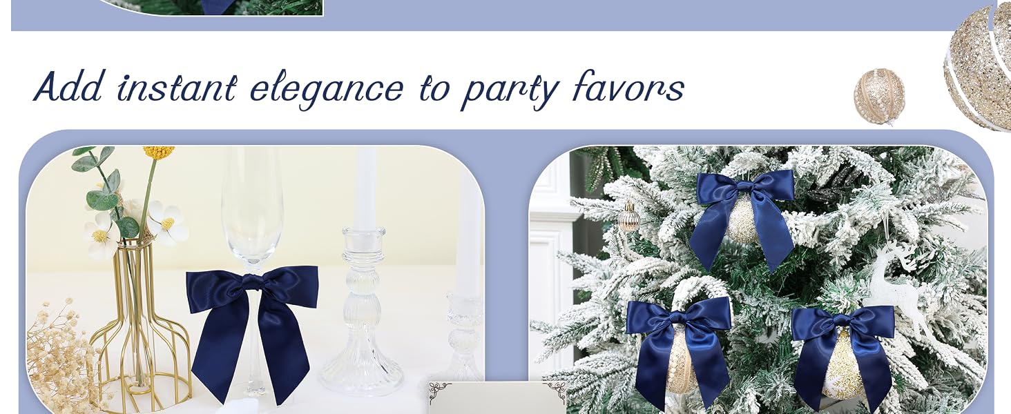 Navy Blue Satin Ribbon Twist Tie Bows 5 Inch