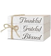Decorative Books For Home Decor, Wood Book Stack For Table Decor, Thankful Grateful Blessed Decor...
