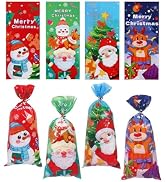 Liobelon 100 Pcs Christmas Cellophane Treat Bags Christmas Candy Treat Bags Xmas Cookie Goodie Ce...