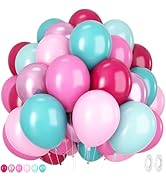 Hot Pink and Teal Blue Balloons, 12 Inches 50 Pcs Rose Red Teal Blue Pastel Pink Turquoise Latex ...