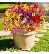 DealBeta 12 Bundles Artificial Flowers for Outdoor Multicolor Fake Plastic Flowers Faux Plants fo...