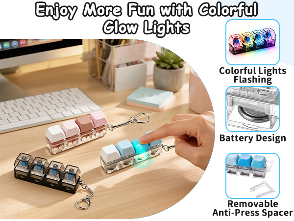 Keyboard Fidget Toy, Keychain 4 Key Mechanical Clicker Finger Press Toy