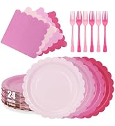 CENLBJ Pink Paper Plates and Napkins,Serves 24 Include Gradient 9 Inch Disposable Plates, Napkins...