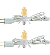 2 Pack Accessory Cord with 2 C7 Led Light Bulb Candelabra-Base E12 Socket White Cord with On/Off ...