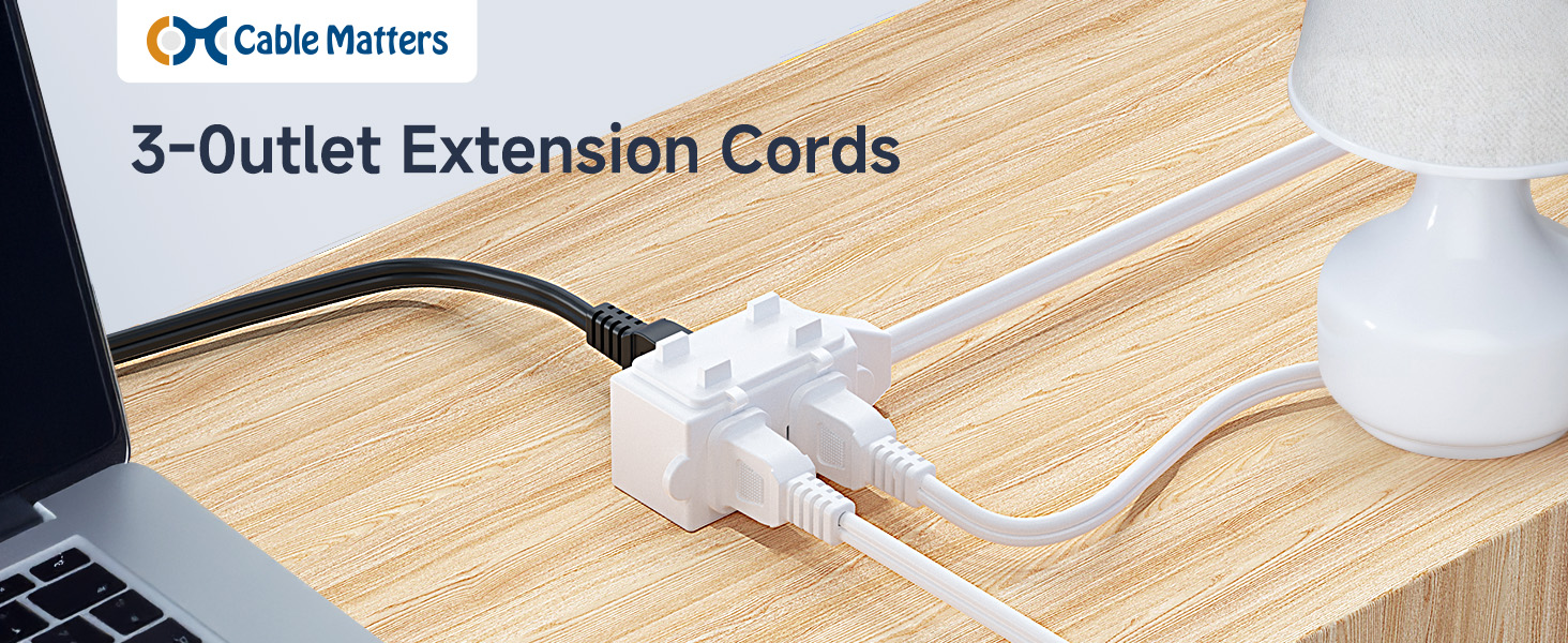 2-Pack 16 AWG 2 Prong Extension Cord 6 ft, 13A 3-Outlet Extension Cords with Tamper Guard, 13 Amp