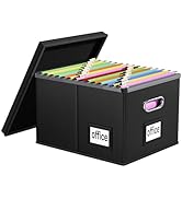 Huolewa Portable Leather File Organizer Boxes with Lids, Collapsible Linen Hanging Filing Storage...