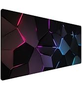 Gaming Desk Mat 35.4x15.7 Inch, Large Extended Mouse Pad with 3D Neon Geometric Design, Non-Slip ...