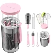 TechoEcho Travel Baby Bottle Brush Set with Extendable Liquid Silicone Bottle Brush,Nipple Brush,...
