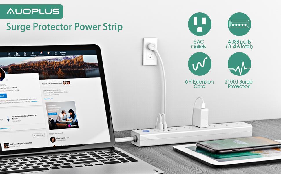 AUOPLUS Surge Protector Power Strip