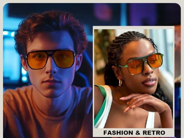 FEISEDY Amber Blue Light Glasses for Computer Gaming Orange/Yellow lens Sleep Glasses G2835