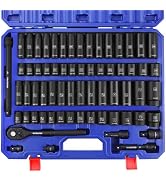 WORKPRO 1/2” Drive Impact Socket Set, 65PCS SAE(3/8”-1-1/4”) and Metric(10-24mm) Deep & Shallow K...