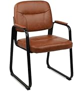 CLATINA Waiting Reception Chairs No Wheel, Leather Guest Chair with Padded Arms, Modern Brown Off...
