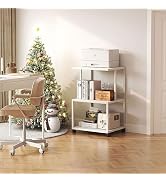 Mexin White Printer Stand-Small 3 Tier Printer Table with Wheels, Industrial Rolling Printer Cart...
