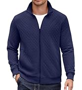 COOFANDY Mens Zip Up Sweatshirt Mock Neck Quilted Jacket Casual Lightweight Sweater Jackets with ...