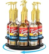 THYGIFTREE Rotating Coffee Syrup Organizer for Countertop, 9-Bottle Wooden Syrup Rack & Bottle Ho...