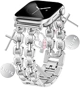 JR.DM Silver Bracelet Band Women for Apple Watch 38/40/41/42mm(S10/11) | Cute Double Chain PU Lea...