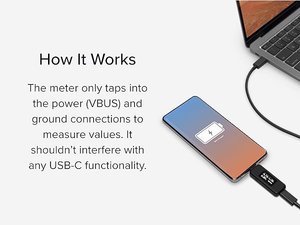 USB-C voltage and amperage meter displaying power values, tapping into power and ground lines