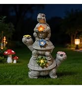 ASAMASA Solar Family Turtle Statue with LED Lights, Cute Turtle Figurines Resin Outdoor Decor for...