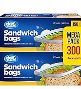 Sandwich Bags - 300 Count, Resealable Plastic Food Storage Bags For Lunch, Small Snacks - Reusabl...