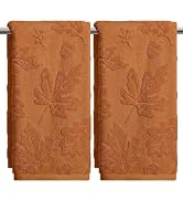 Artoid Mode 2 Pcs Caramel 3D Pinecone Leaves Jacquard Fall Hand Towels for Bathroom, Cotton Soft ...