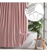 AmazerBath Pink Shower Curtain with Hooks, Fabric Shower Curtain Set for Bathroom, Luxury Silk El...