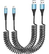 JUKEKUL Coiled Lightning Cable 3ft Nylon Braided, iPhone Charger Fast Charging for Car [Apple MFi...