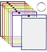 BEVTEE 8 Pack Dry Erase Pocket Sleeves with 1 Ring, 10x14 Inch Clear Plastic Paper Sleeves, Reusa...