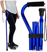 RMS Folding Cane with Offset Foam Handle, Adjustable Walking Stick with Carrying Pouch (Blue)