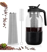 QHH Cold Brew Coffee Maker, 64oz Mason Jar Pitcher with Stainless Steel Filter, Leak-Proof Lid wi...