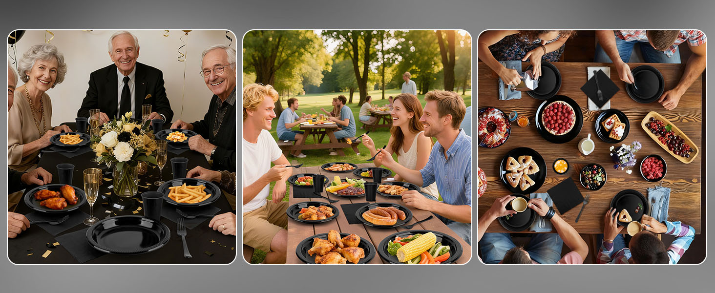 black plastic plates for party