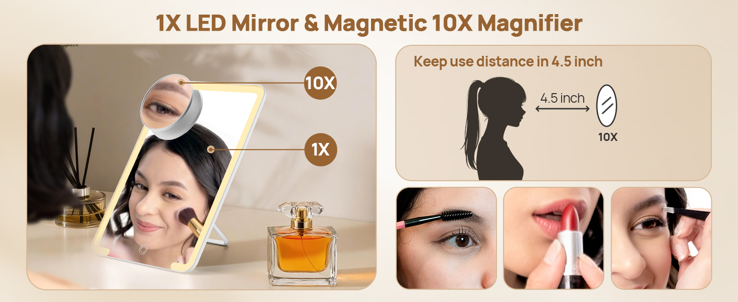 1x led mirror with magnetic 10x magnifying mirror