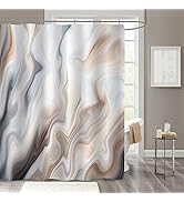 MitoVilla Tan Brown Marble Shower Curtain Set, Taupe Ombre Fabric Shower Curtain for Bathroom Dec...